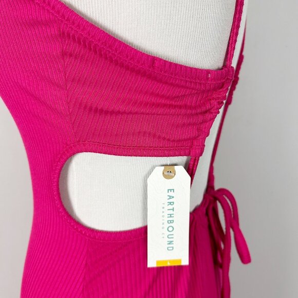 NEW Earthbound Pink Ribbed Maxi Dress Open Back Women's - Picture 4 of 4